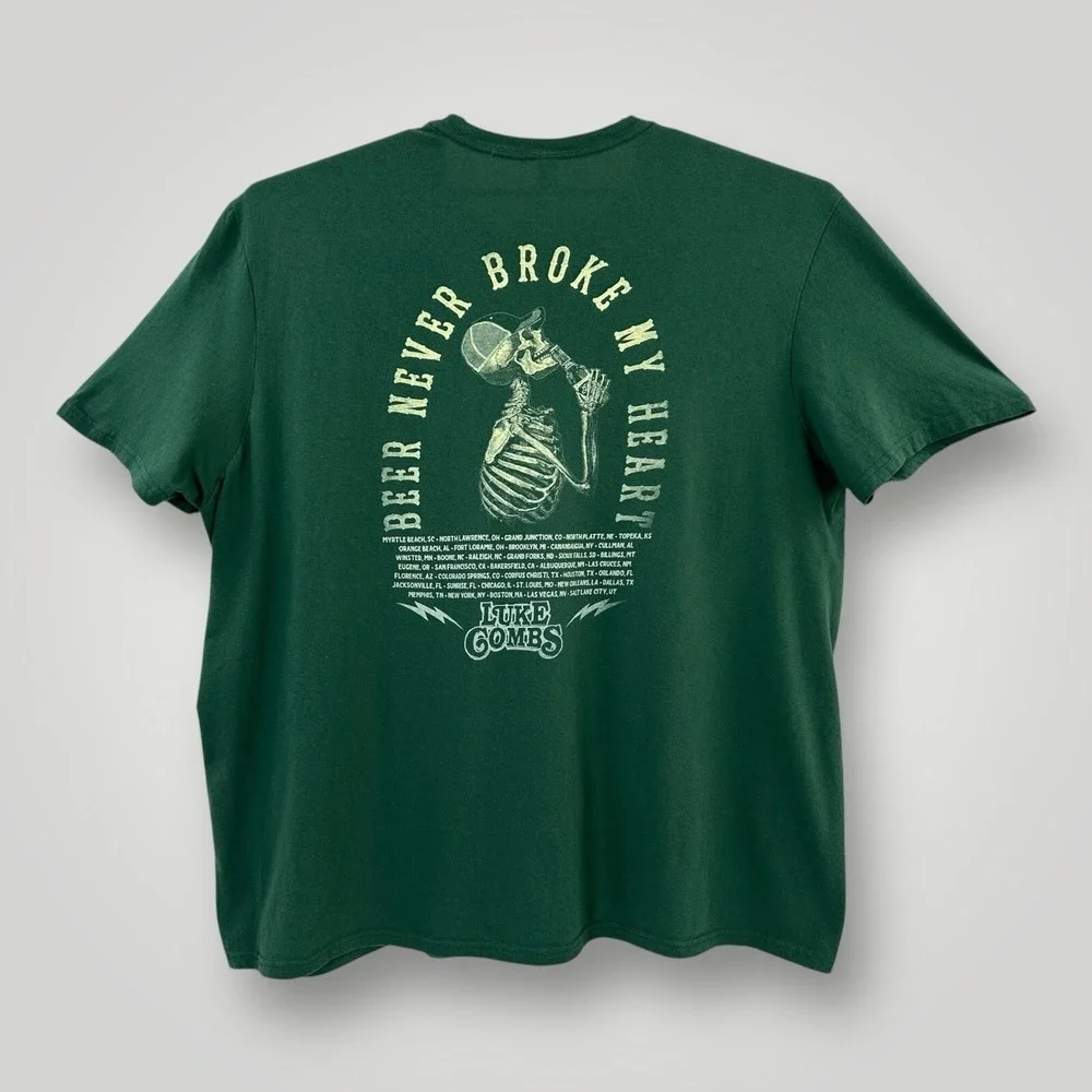 Luke Combs‎ Beer Never Broke My Heart Tour Shirt Mens 4XL Green Country Concert